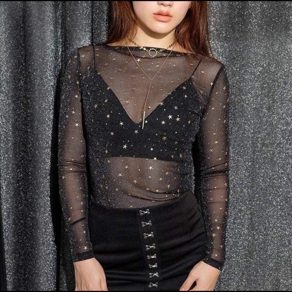 Tops - ✨Gold Star Mesh Top✨